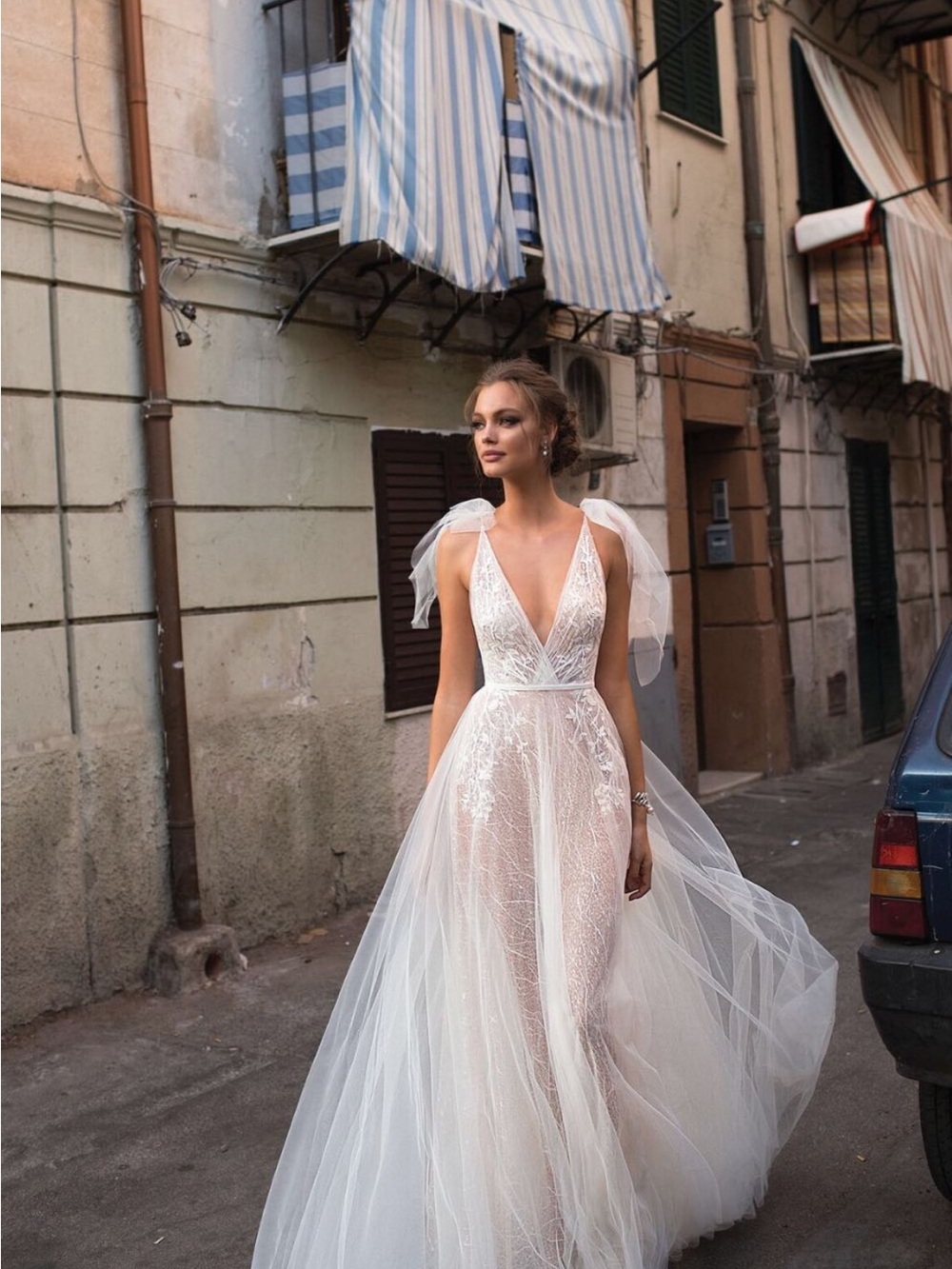 Stunning Berta Wedding Gown with Tulle Overlay - never worn